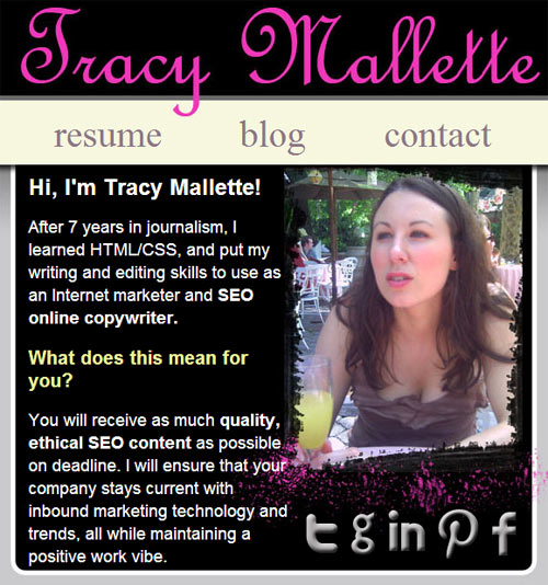Homepage image of Tracy Mallette's website